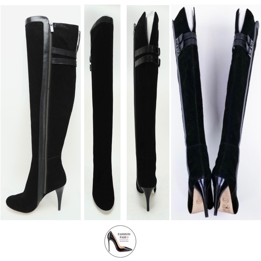 MICHAEL KORS DELANEY OVER THE KNEE TALL BLACK SUEDE LEATHER BOOTS - Wore Once! 8 - Picture 2 of 10